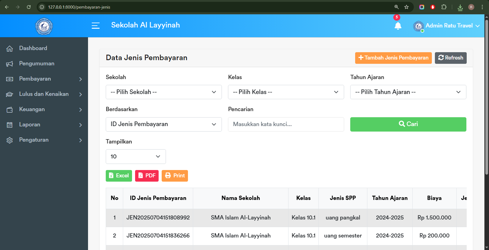 Halaman Jenis Pembayaran